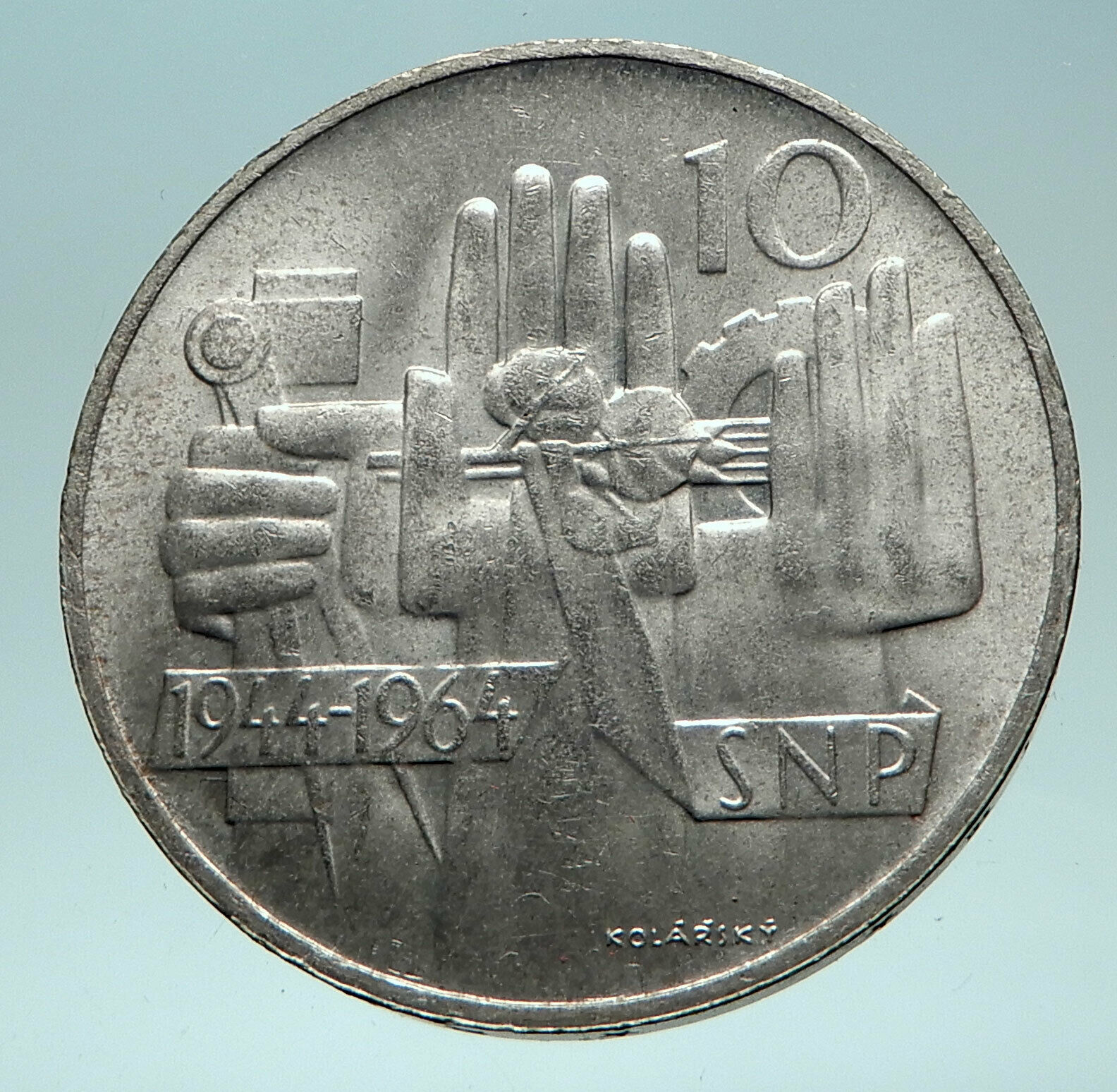 1964 CZECH REPUBLIC Three Hands Linden Old Genuine Silver 10 Korun Coin i82677