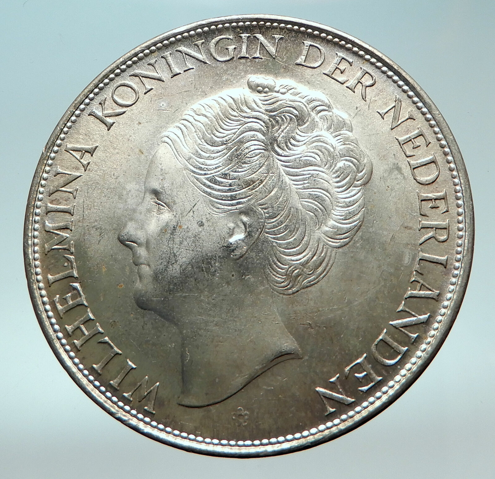 1944 CURACAO Netherlands Kingdom Queen WILHELMINA Silver 2.5 Gulden Coin i82671