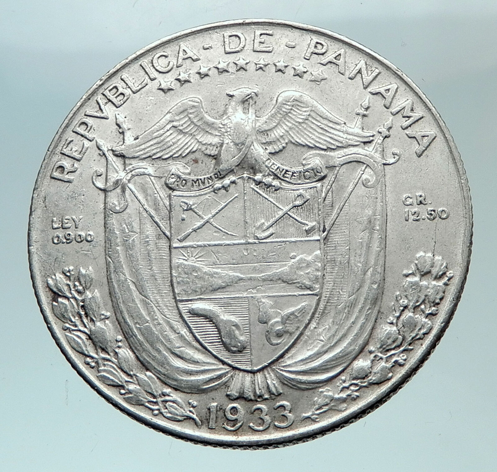 1933 PANAMA BIG 3cm Silver CONQUISTADOR Half BALBOA Central America Coin i82429