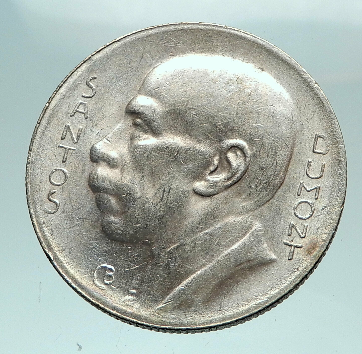 1936 BRAZIL Alberto Santos Dumont AVIATION Antique Silver 5000 Reis Coin i82546