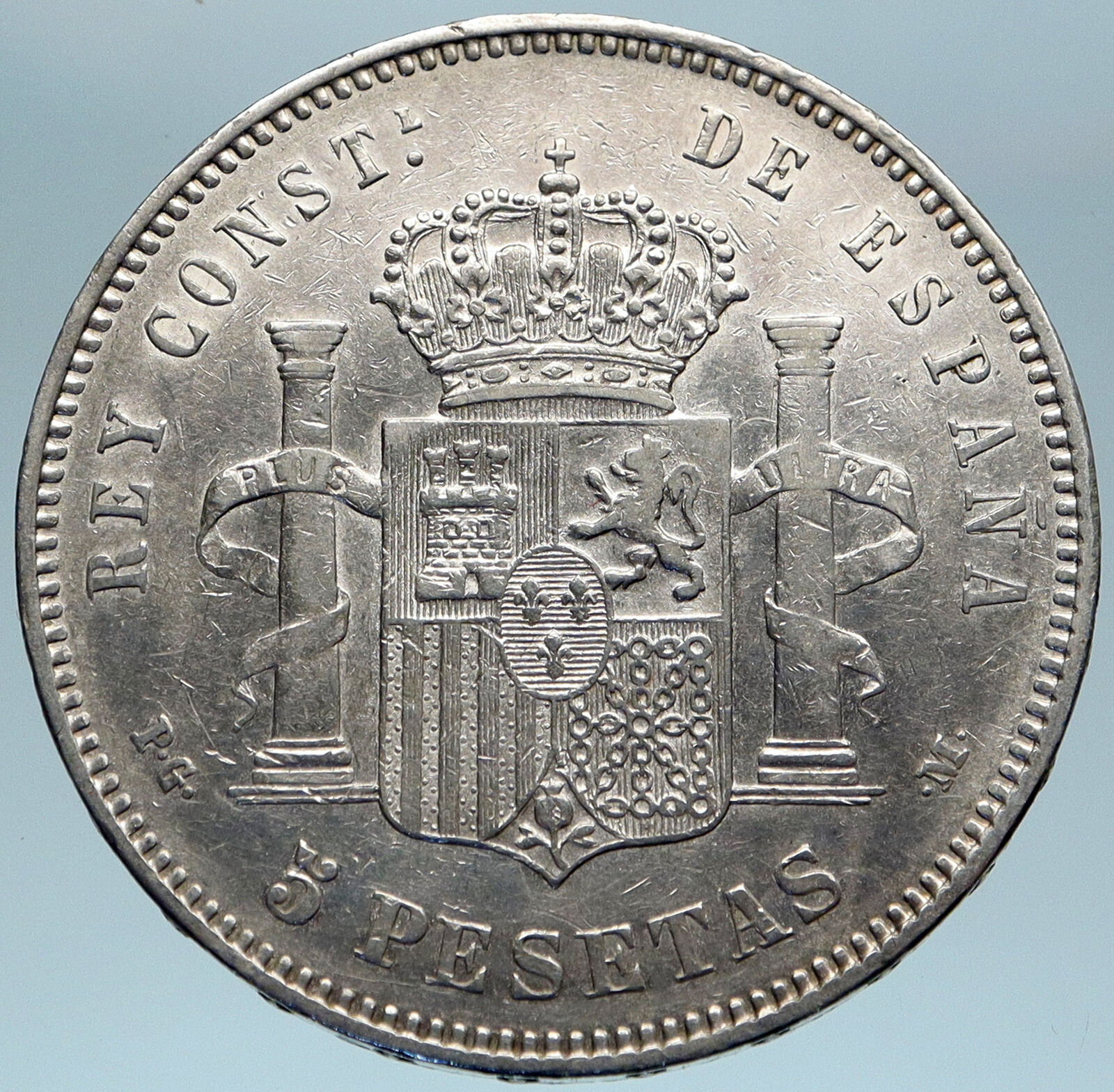 1891 SPAIN with Spanish King ALFONSO XIII Antique Silver 5 Pesetas Coin i82785