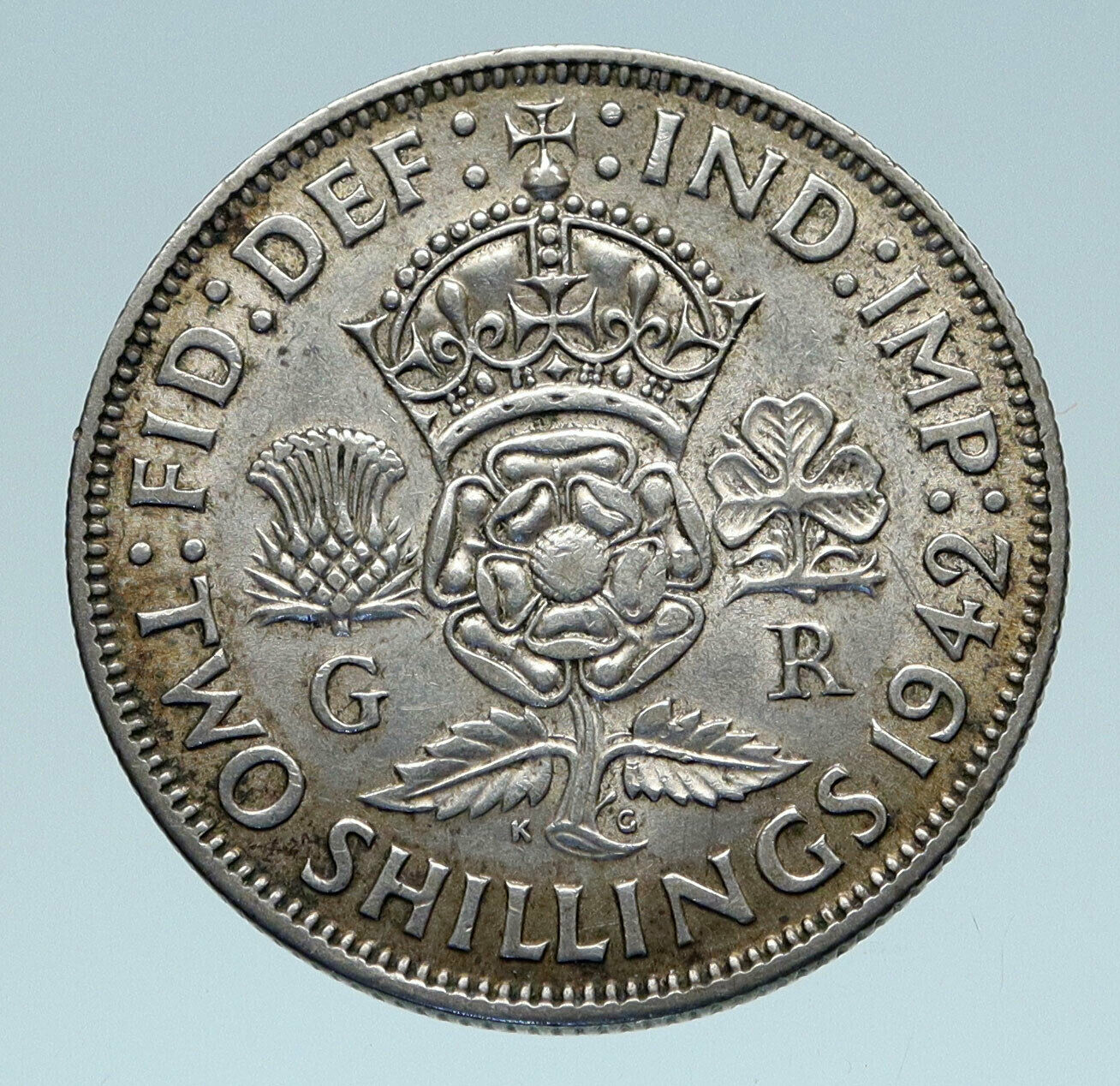 1942 Great Britain UK United Kingdom King George VI SILVER 2 SHILLNG Coin i83141