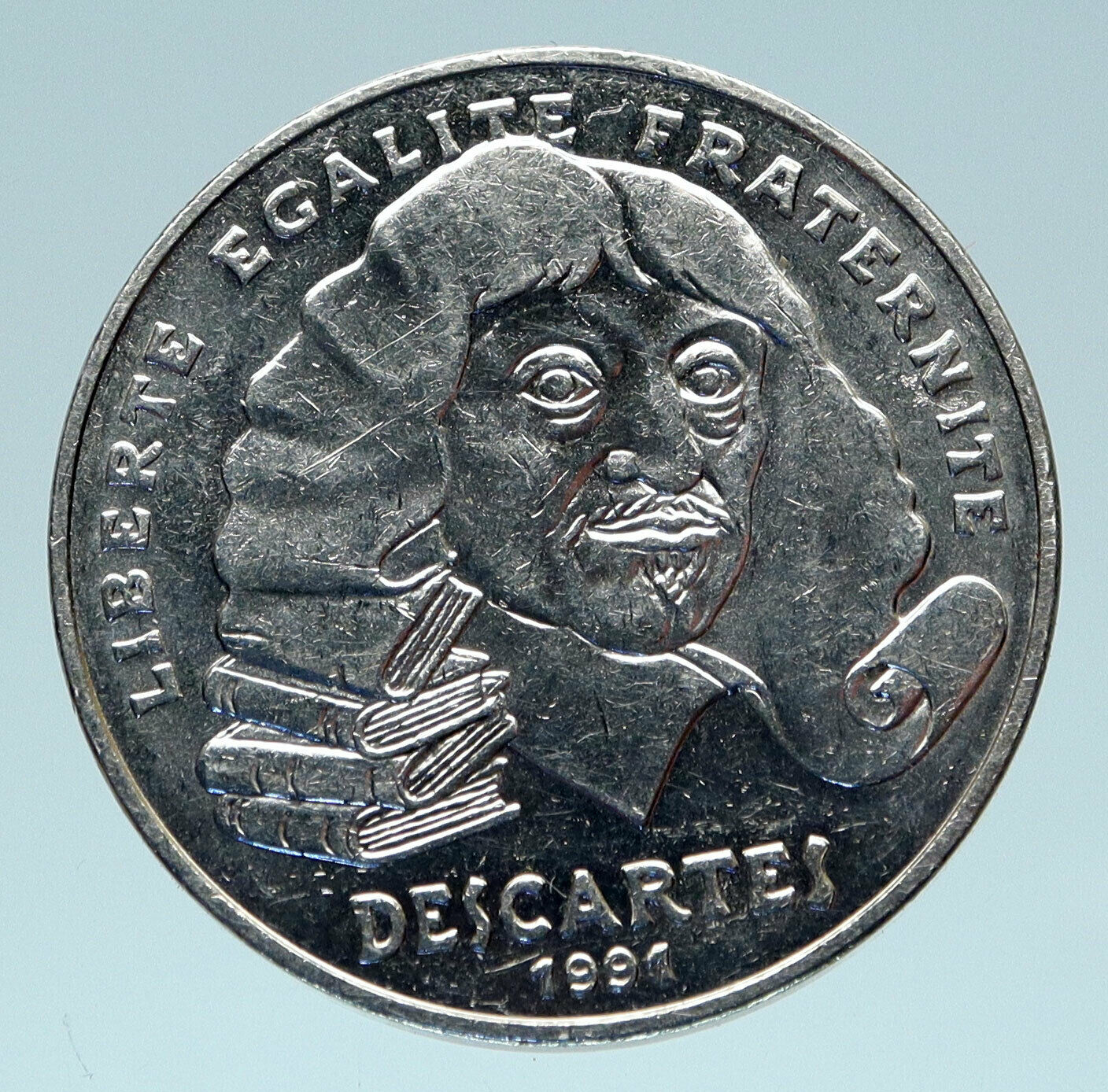 1991 FRANCE Philosopher DESCARTES Genuine Antique Silver 100 Francs Coin i83142