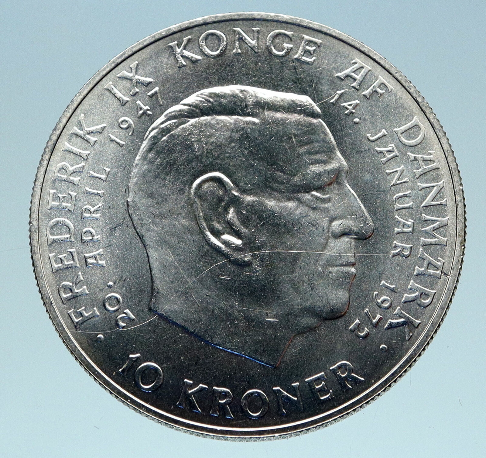 1972 DENMARK King Frederick IX & Queen Margrethe II Silver 10 Kroner Coin i83136