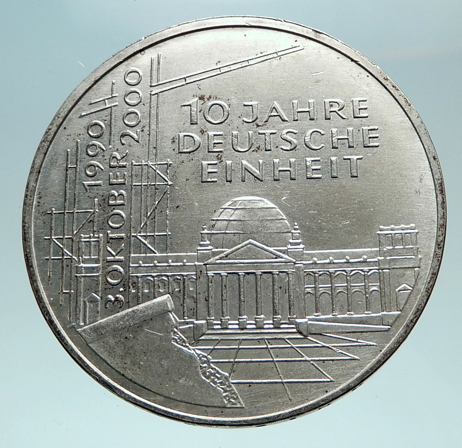 2000 Germany Reunification Parliament Building OLD Silver 10 Mark Coin i82561