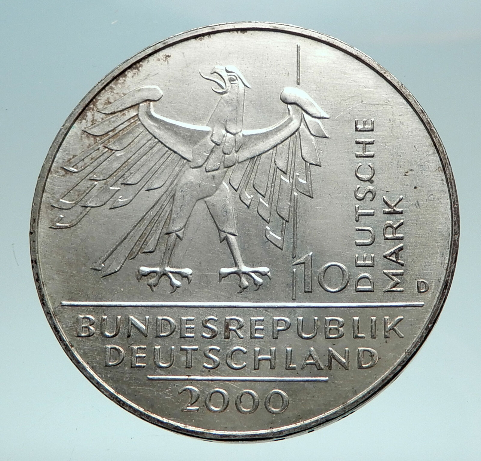 2000 Germany Reunification Parliament Building OLD Silver 10 Mark Coin i82561