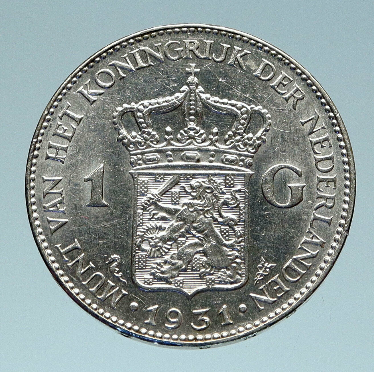 1931 Netherlands Kingdom w Queen WILHELMINA Silver 1 Gulden Coin i83146