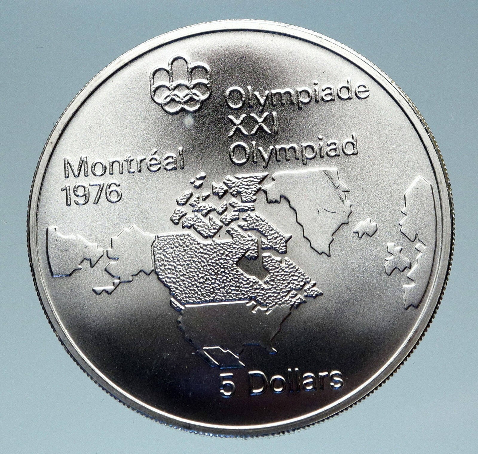 1973 CANADA Queen Elizabeth II Olympics Montreal World Map Silver $5 Coin i83123