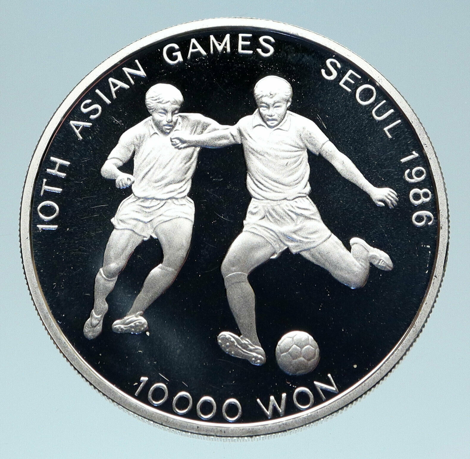 1986 SOUTH KOREA Seoul OLYMPIC GAMES Soccer Football Silver 10000 Wn Coin i83125