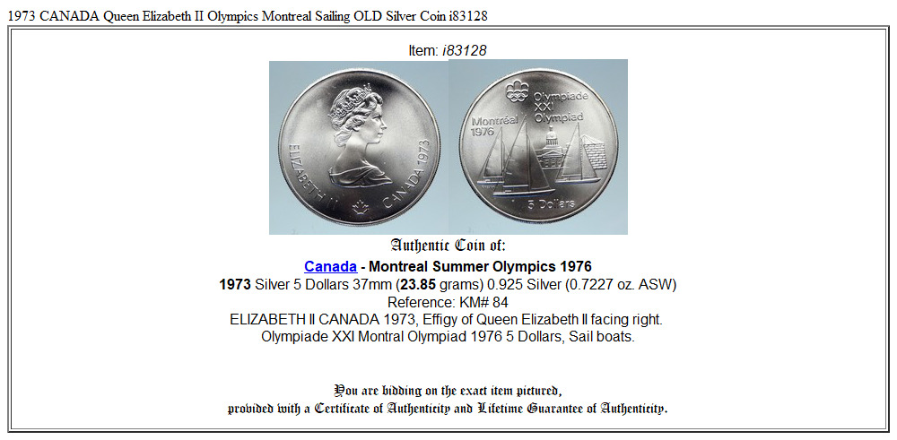 1973 CANADA Queen Elizabeth II Olympics Montreal Sailing OLD Silver Coin i83128