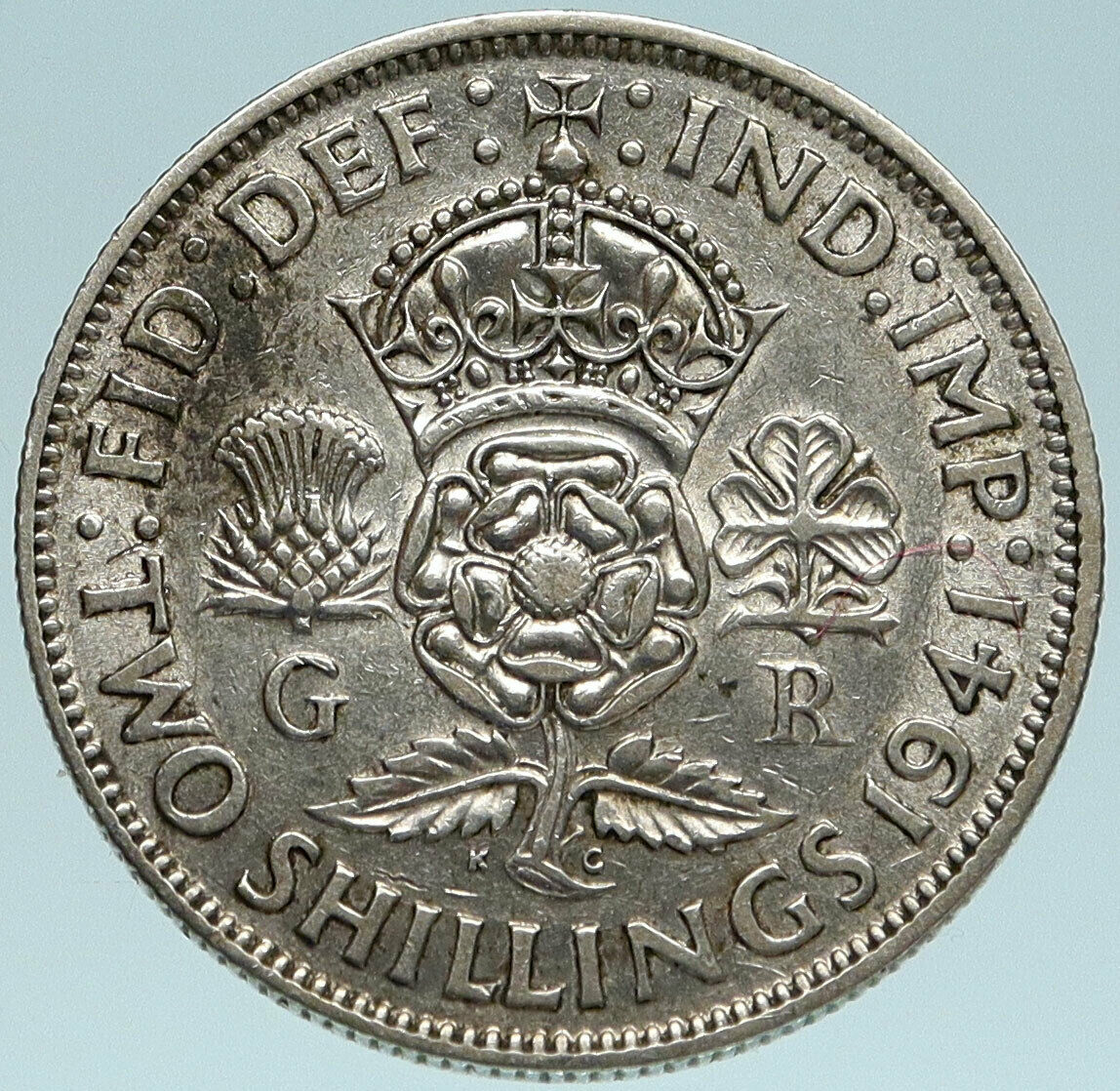 1941 Great Britain United Kingdom King George VI SILVER 2 SHILLING Coin i83154