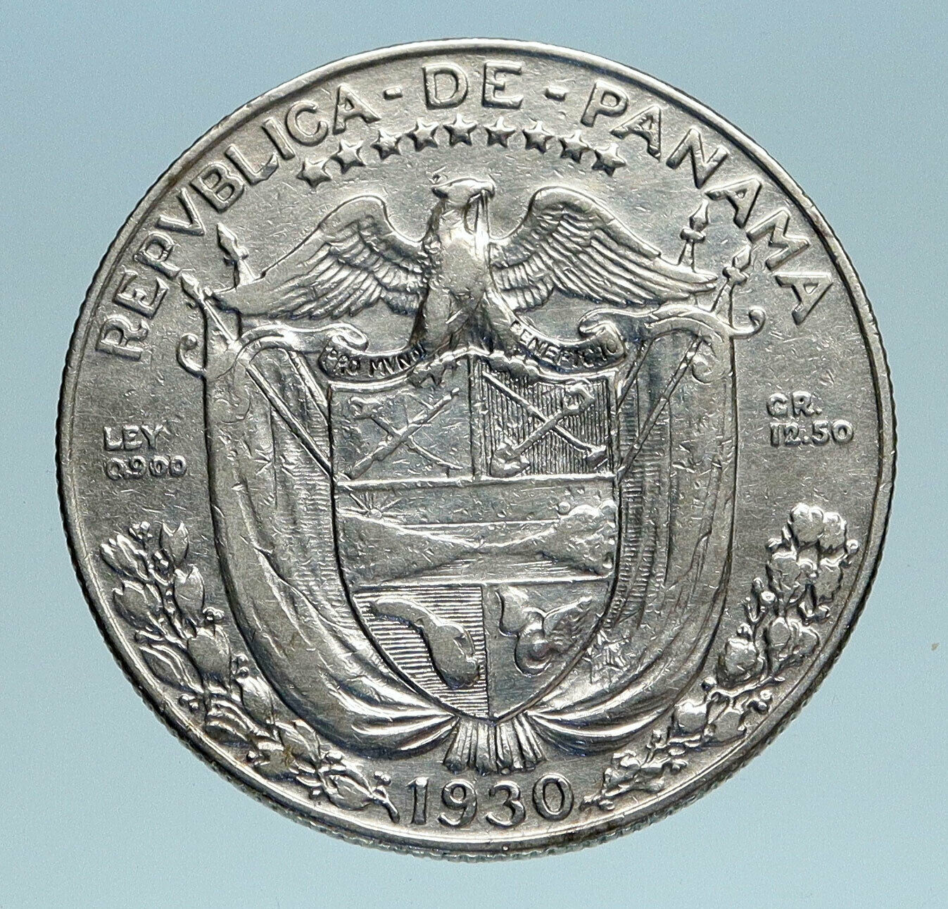 1930 PANAMA Spanish Conquistador Hero Genuine Silver 1/2 BALBOA Coin i83168