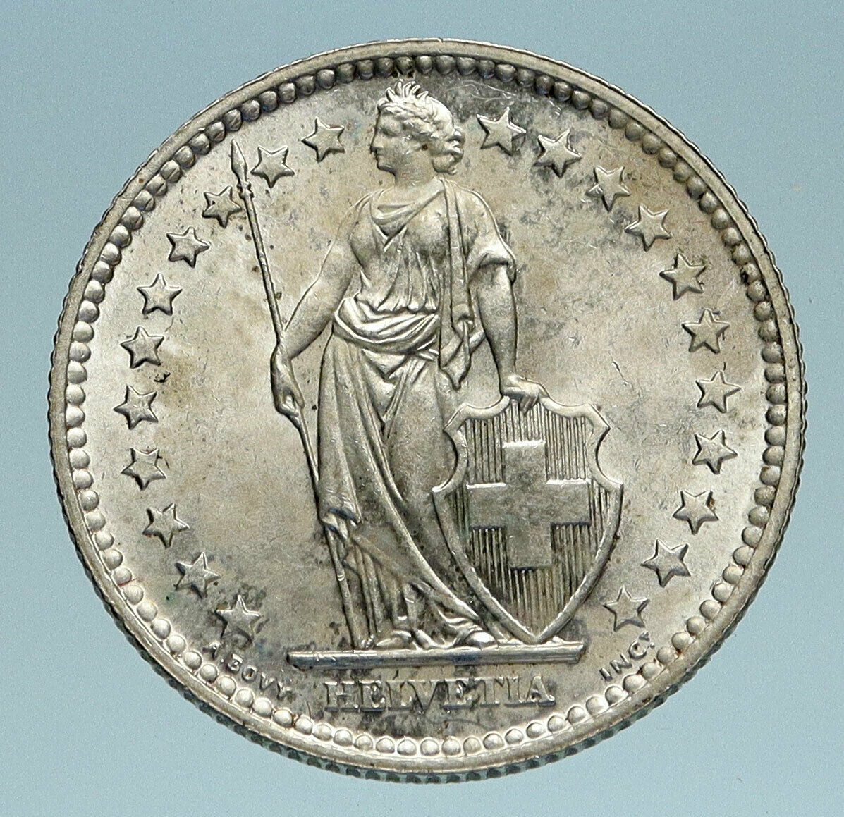 1957 SWITZERLAND - SILVER 2 Francs Coin HELVETIA Symbolizes SWISS Nation i83175