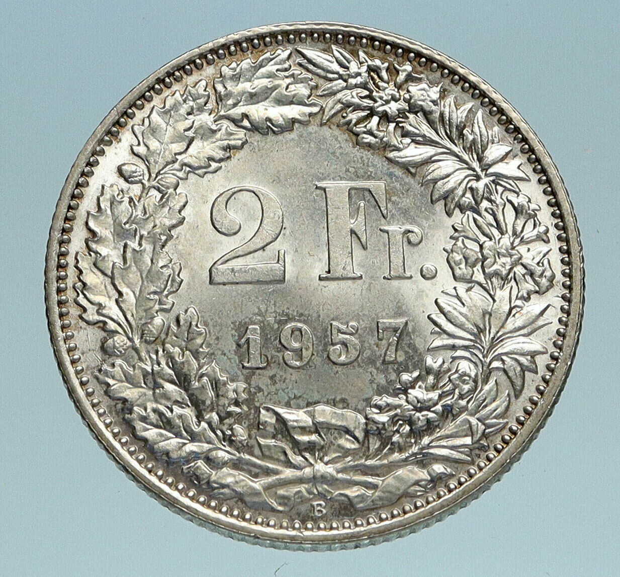 1957 SWITZERLAND - SILVER 2 Francs Coin HELVETIA Symbolizes SWISS Nation i83175