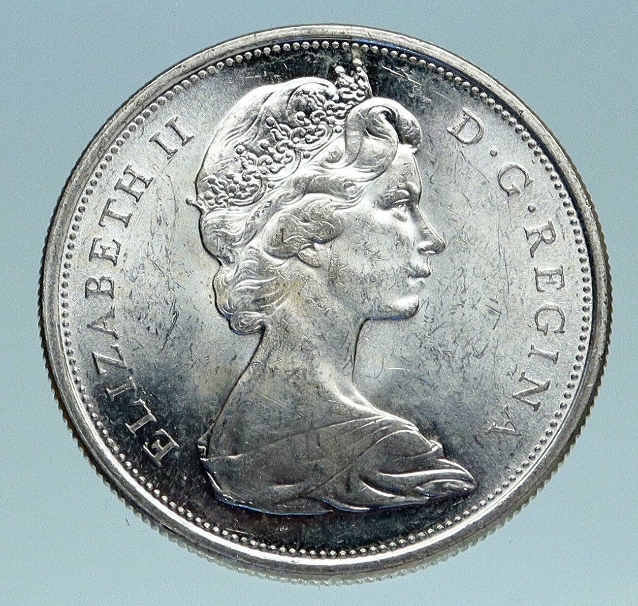 1967 CANADA UK Queen ELIZABETH II Wolf Howls Old Silver 50 Cents Coin i83166