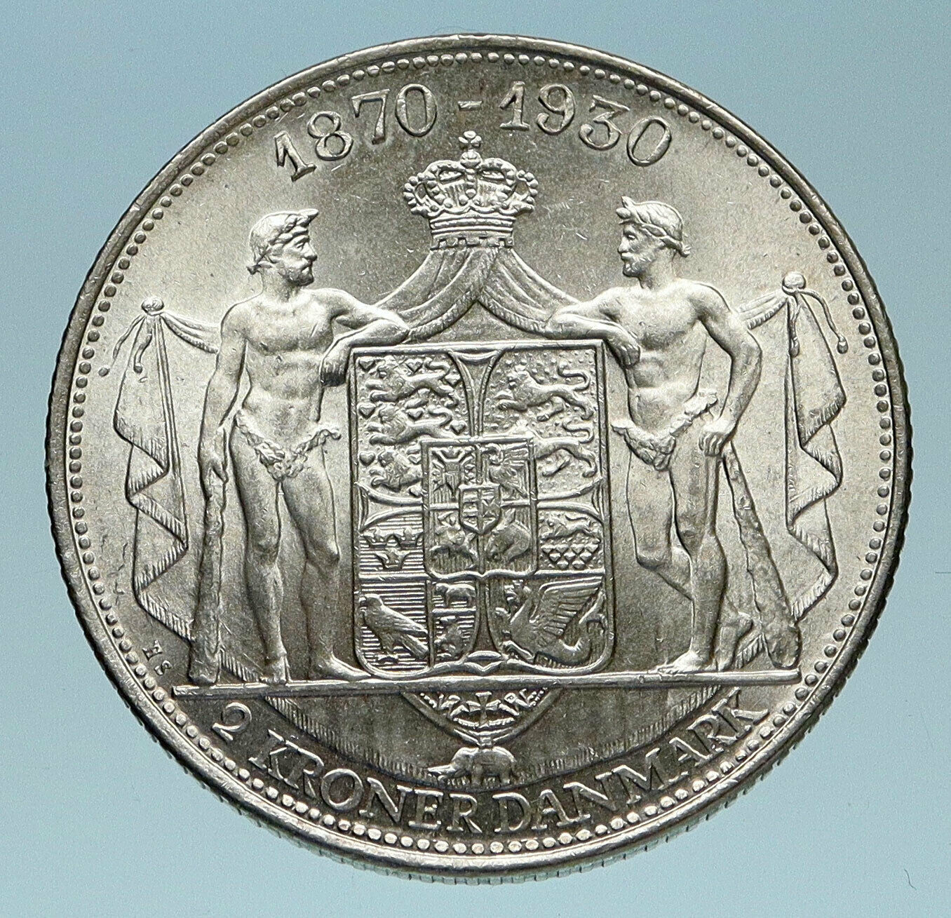 1930 DENMARK Kings CHRISTIAN X Antique Genuine Silver 2 Kronor Coin i83180