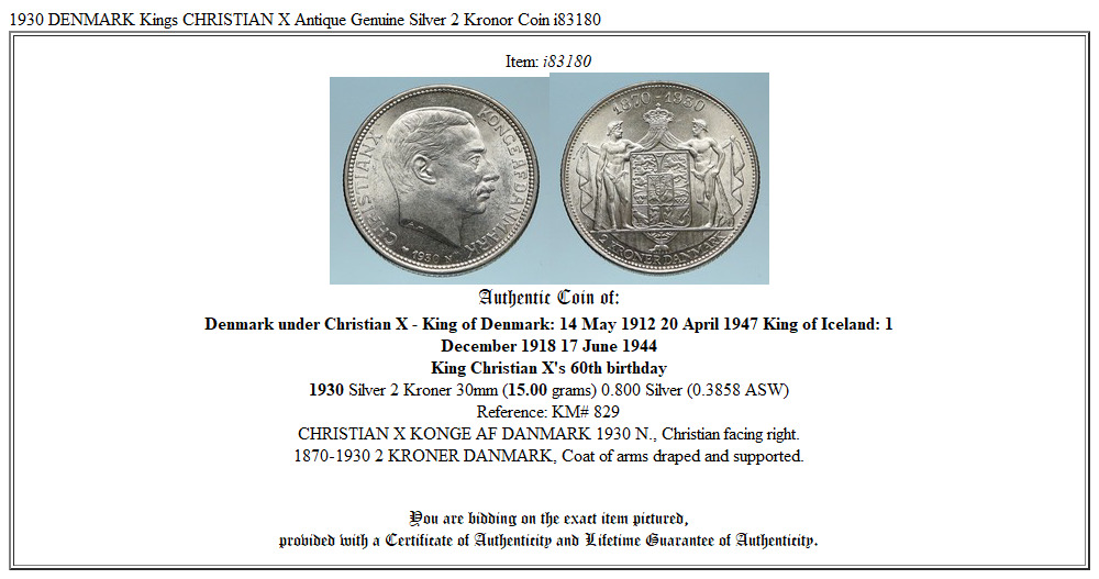 1930 DENMARK Kings CHRISTIAN X Antique Genuine Silver 2 Kronor Coin i83180