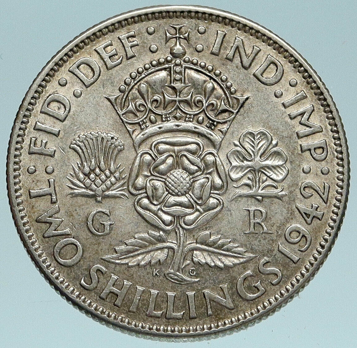 1942 Great Britain United Kingdom King George VI SILVER 2 Shilling Coin i83155