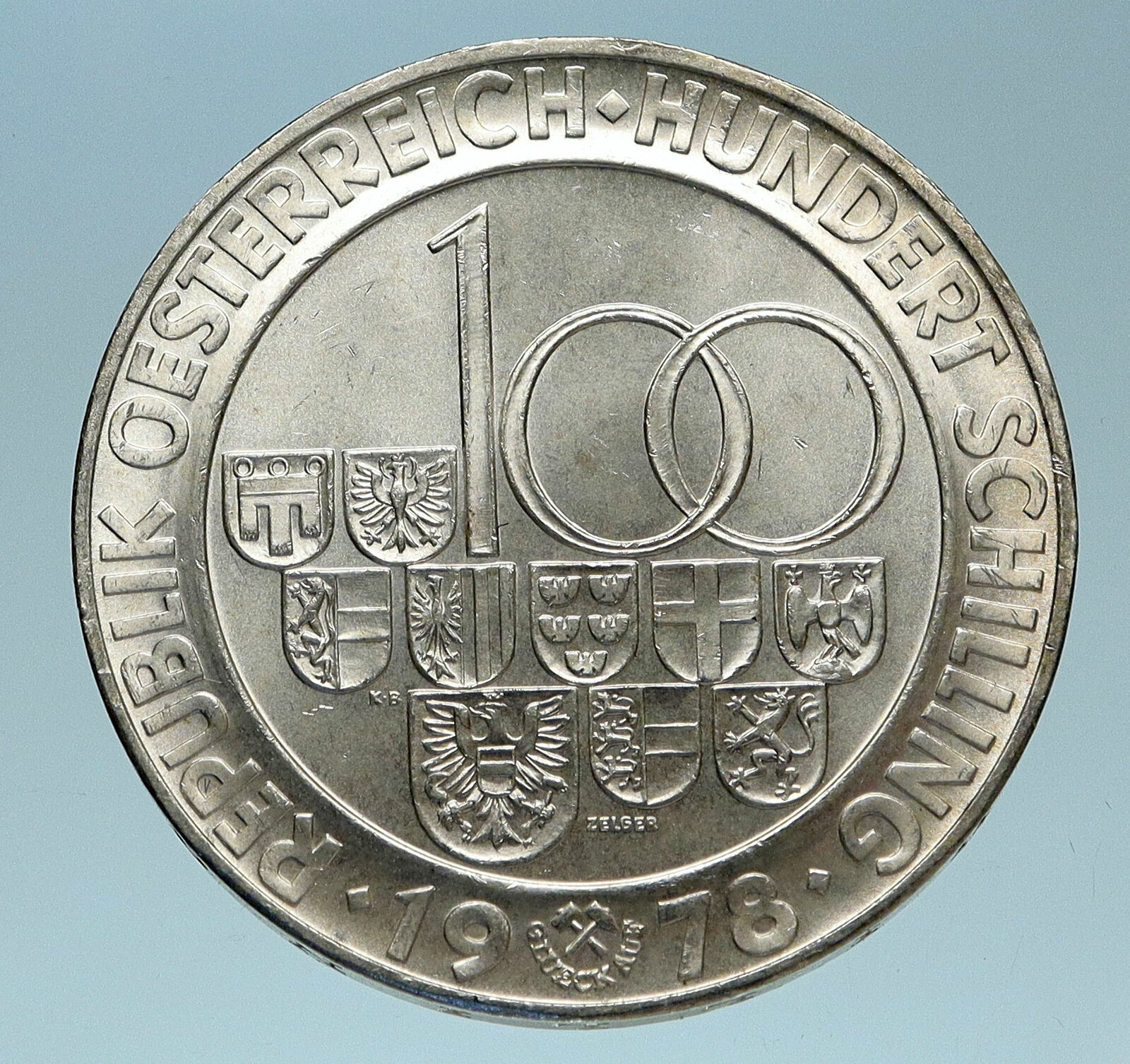 1978 AUSTRIA City of Villach Founding Genuine Silver 100 Shilling Coin i83190