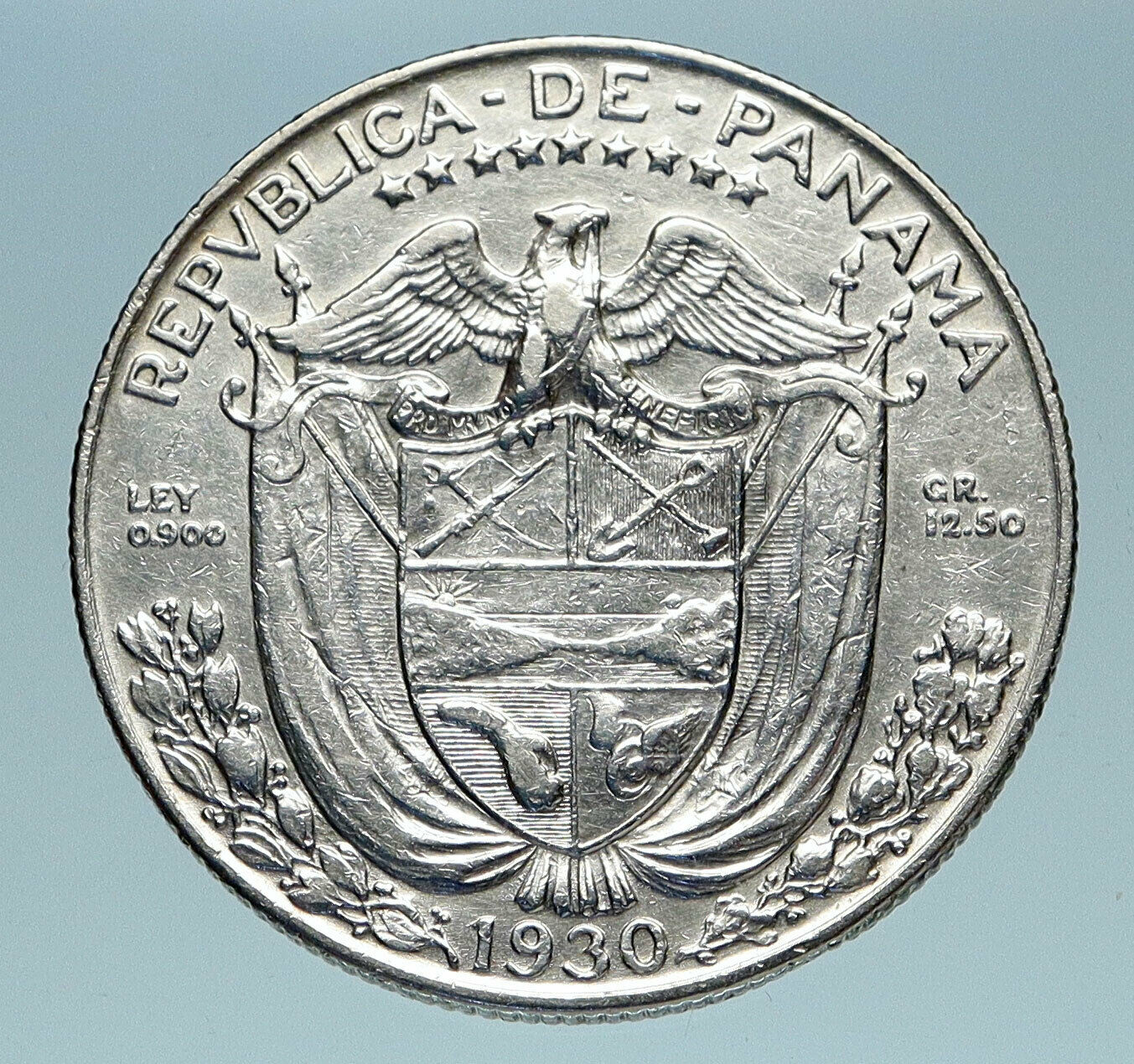 1930 PANAMA Spanish Conquistador Hero Genuine Silver 1/2 BALBOA Coin i83199