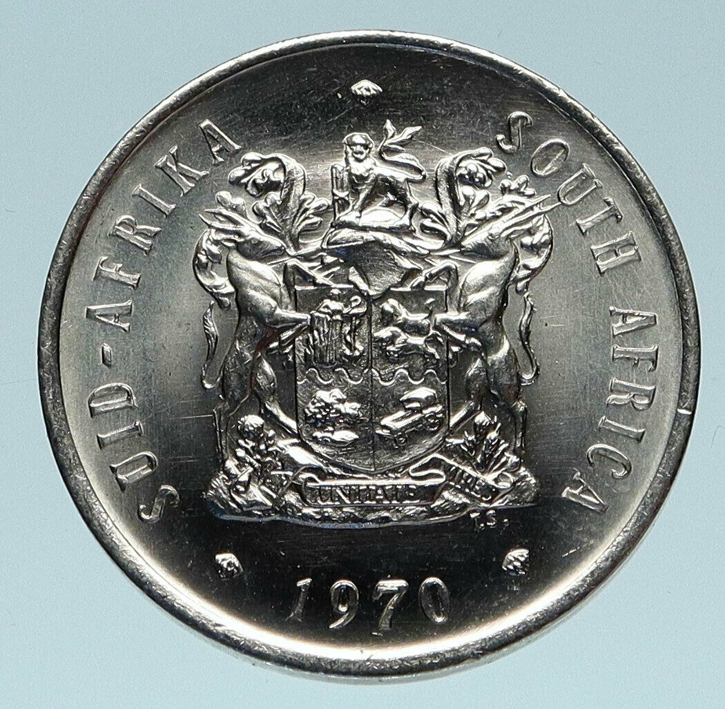 1970 SOUTH AFRICA Queen Elizabeth II Genuine Flower Proof 20 Cents Coin i83202