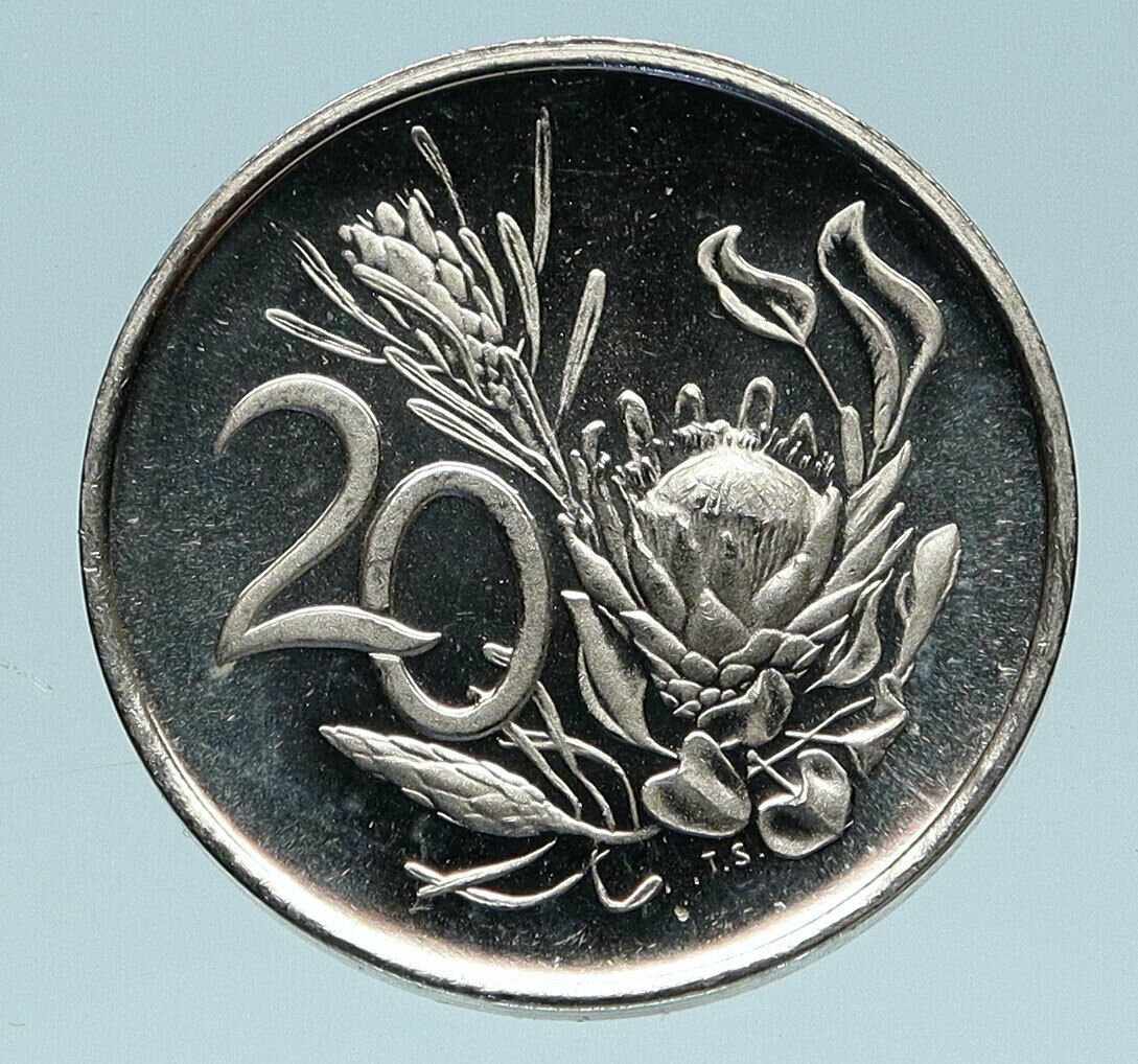 1970 SOUTH AFRICA Queen Elizabeth II Genuine Flower Proof 20 Cents Coin i83202