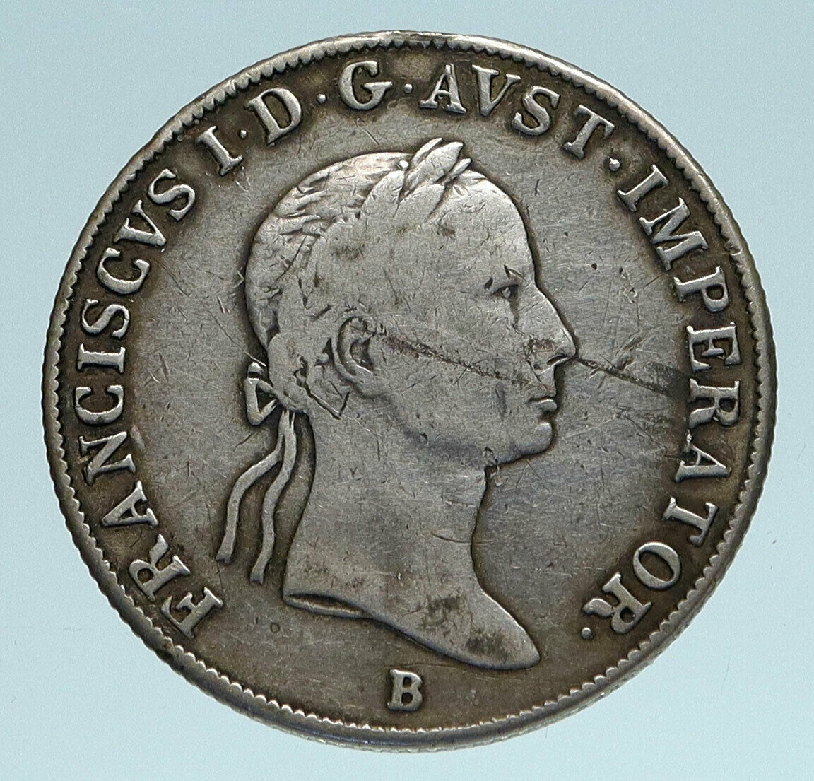 1835 B AUSTRIA Emperor Franz II Hapsburg Genuine Silver 20 Kreuzer Coin i83301