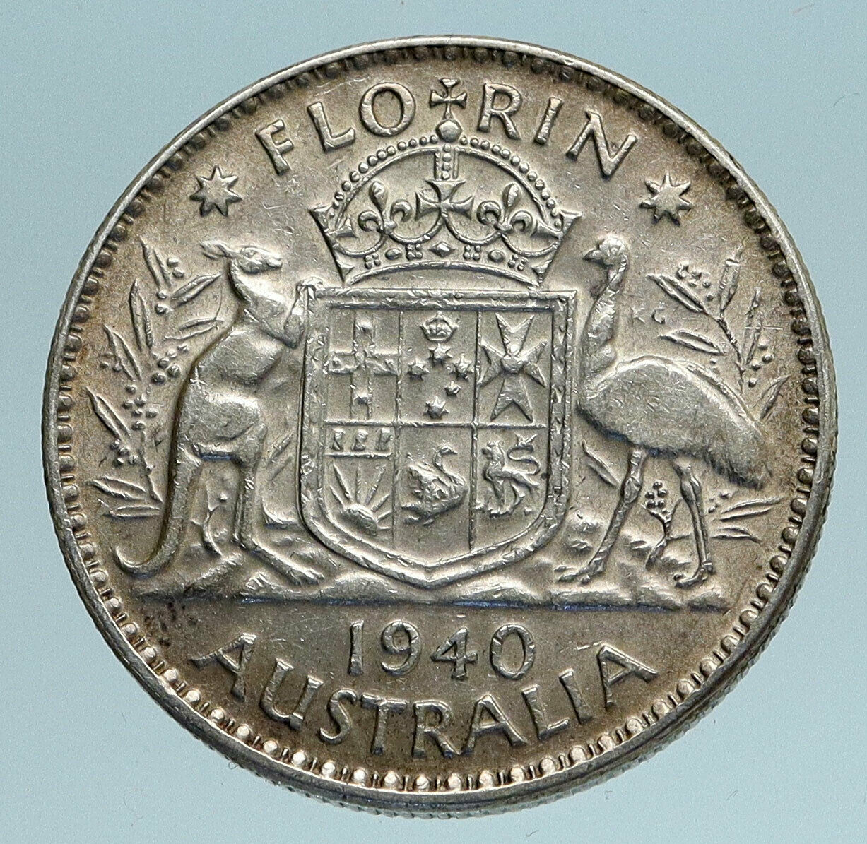 1940 AUSTRALIA Large King George VI Kangaroos Antique Silver Florin Coin i83343