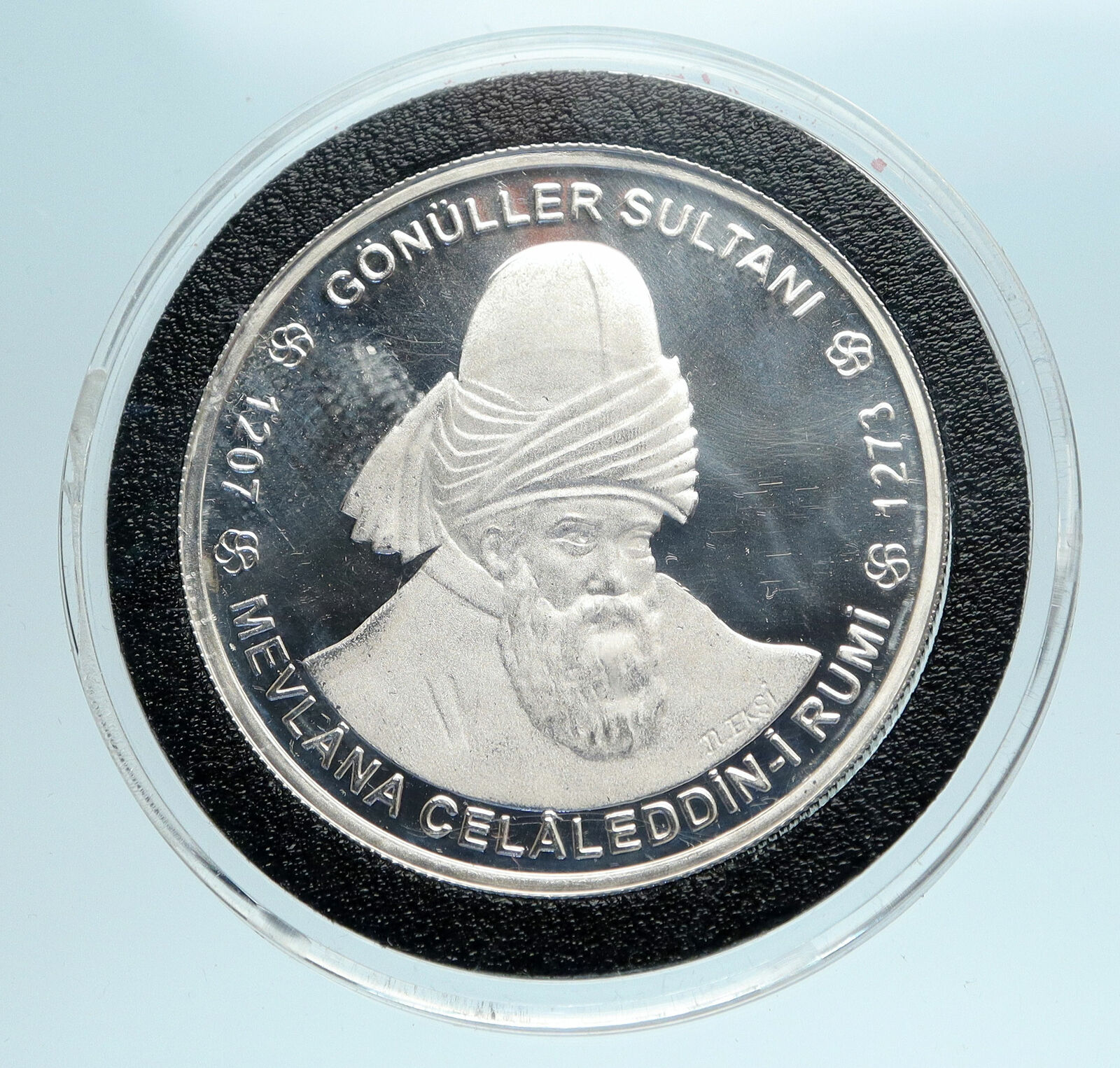 2002 TURKEY HUGE 6cm MEVLANA RUMI Silver 10 Million Lira Medallion Medal i83346