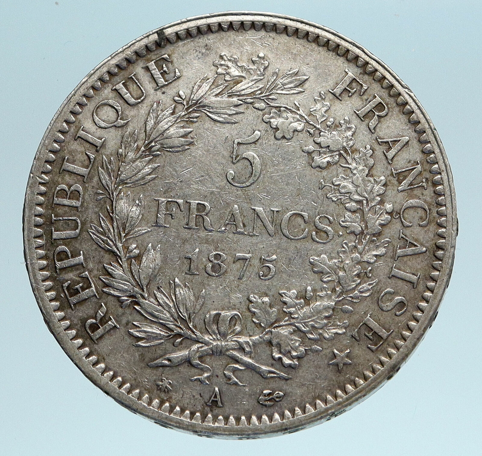 1875 A FRANCE Hercules Group Antique Genuine Silver 5 Franc French Coin i83336