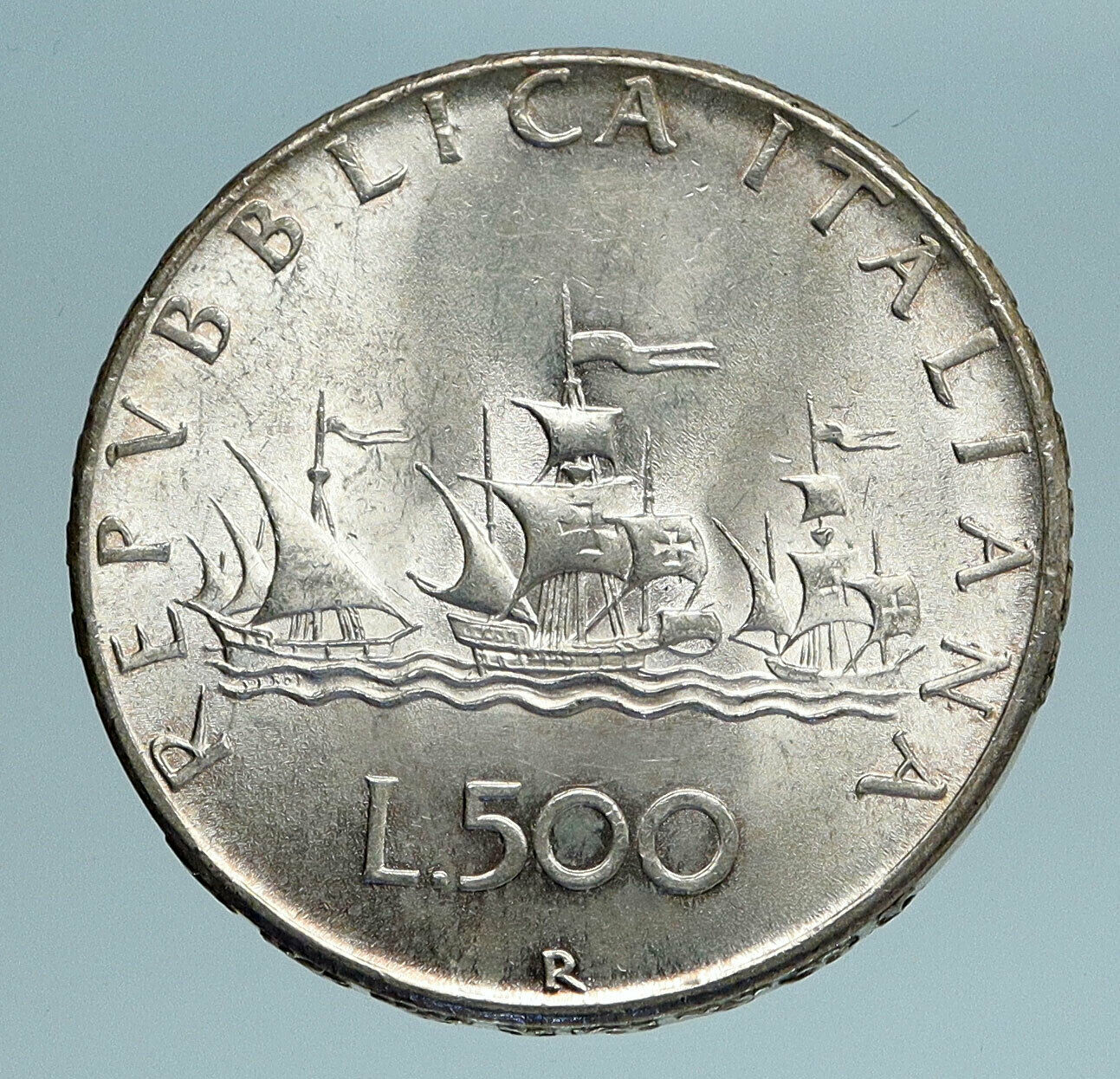 1966 ITALY - CHRISTOPHER COLUMBUS Ships to DISCOVER America SILVER Coin i83355