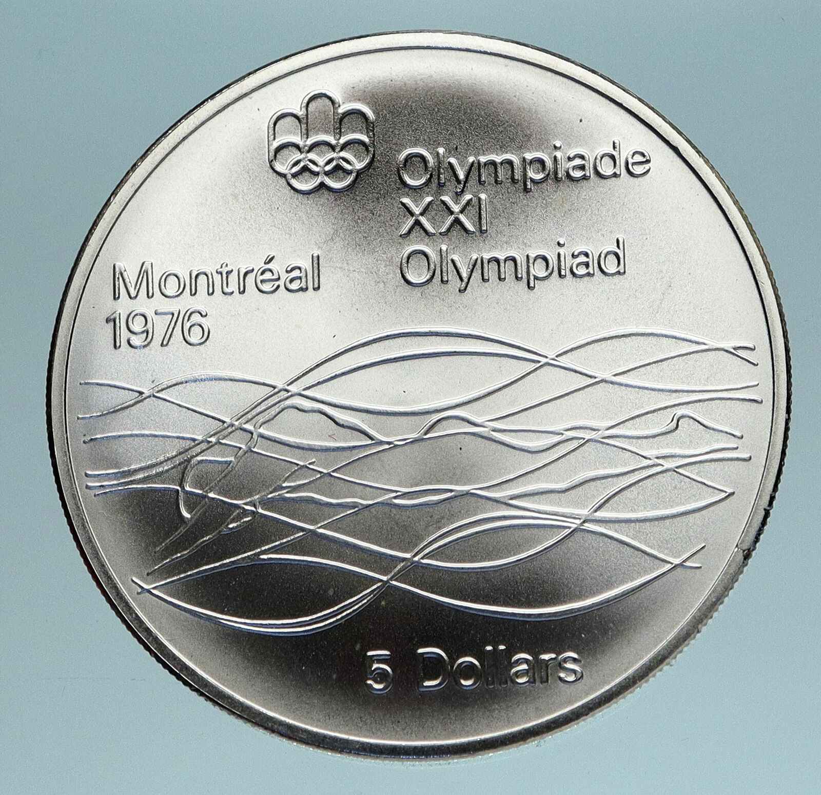 1975 CANADA Queen Elizabeth II Olympics Montreal Swimming Silver $5 Coin i83360