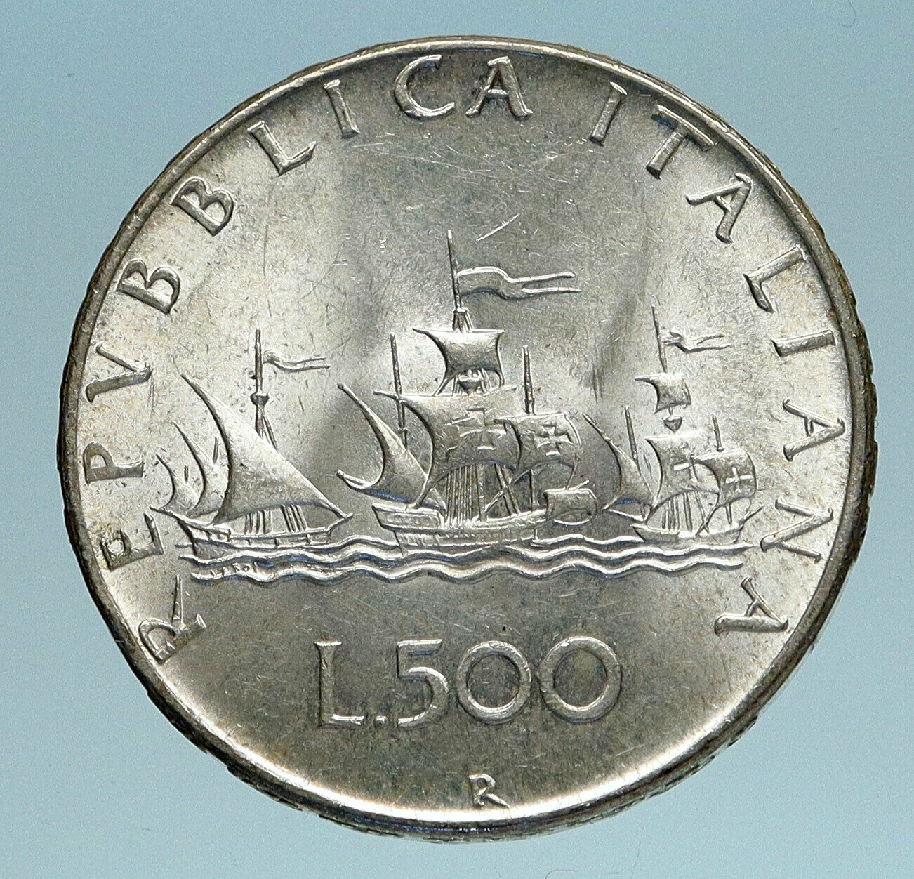 1966 ITALY - CHRISTOPHER COLUMBUS Ships to DISCOVER America SILVER Coin i83376