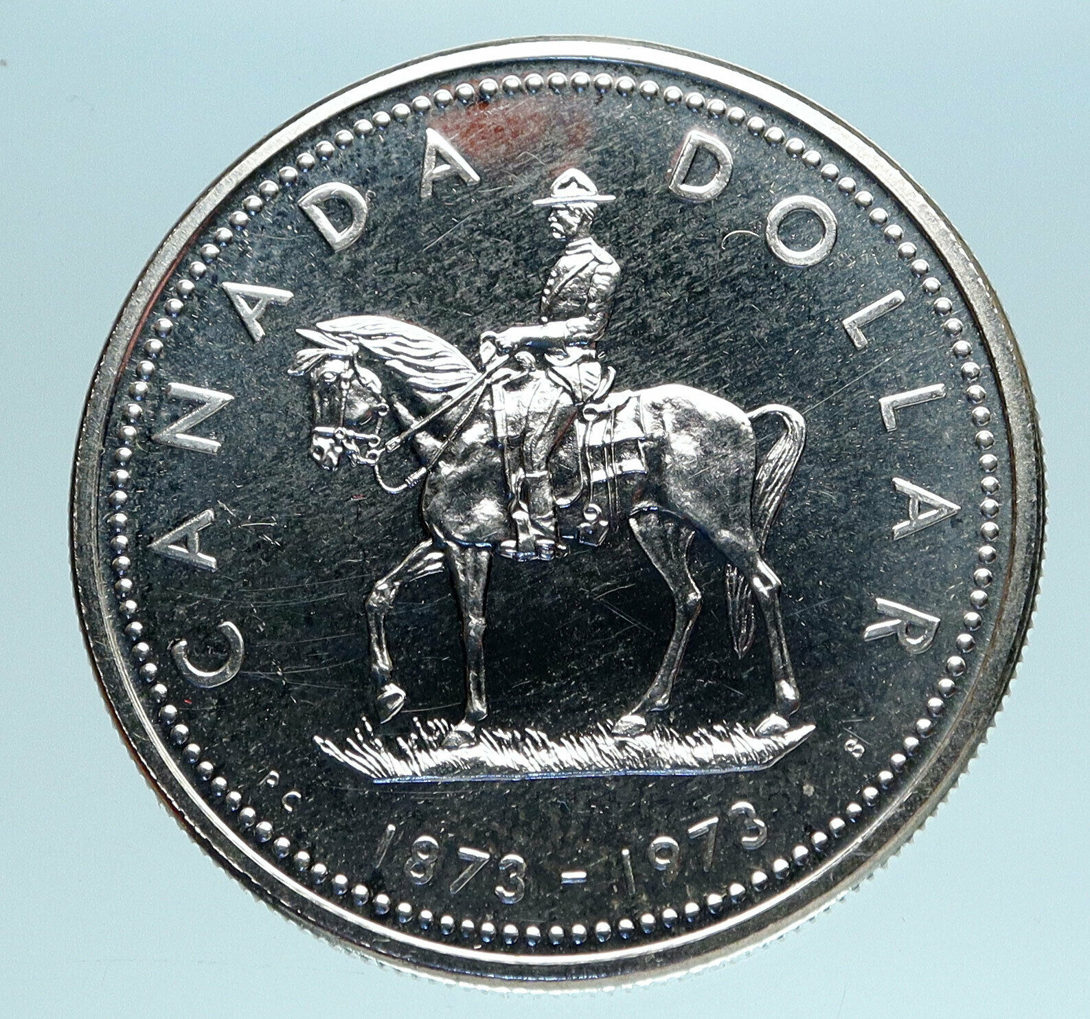 1973 CANADA Queen Elizabeth II RCMP Police HORSE Proof Silver Dollar Coin i83362