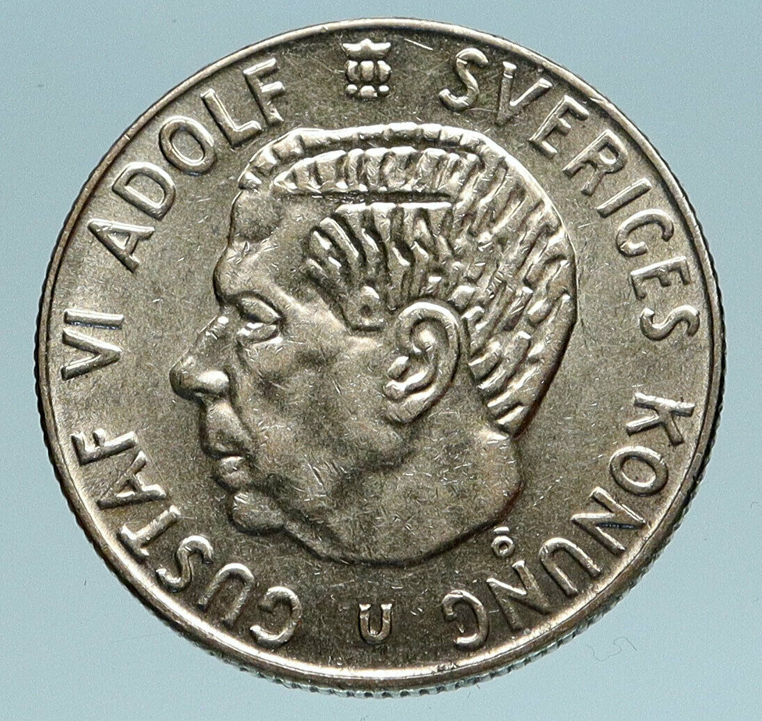 1966 SWEDEN King GUSTAV VI ADOLF Krona Silver SWEDISH Coin Coat of Arms i83367