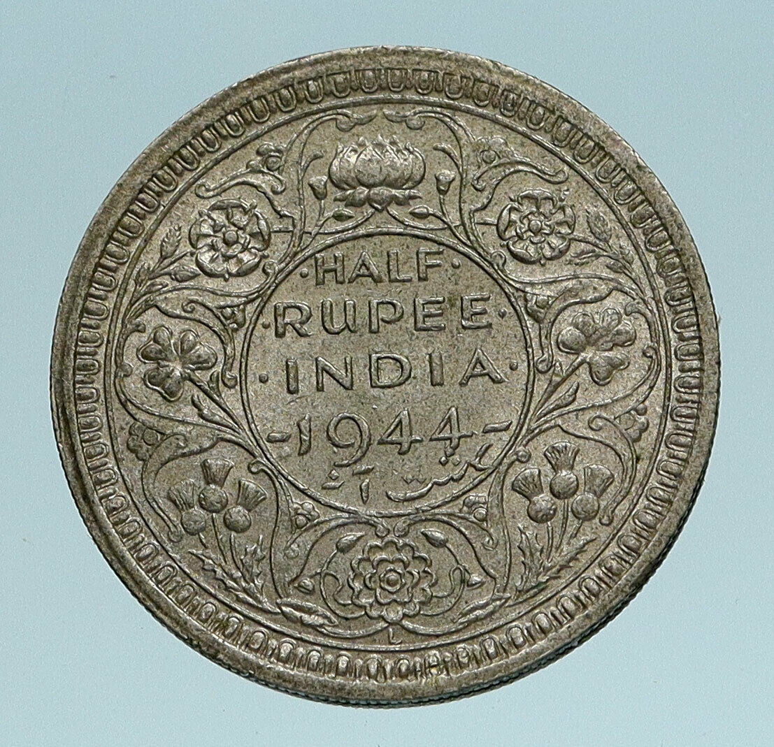 1944 INDIA States UK King George VI Genuine Silver 1/2 RUPEE Indian Coin i83368