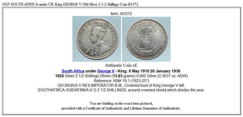 1925 SOUTH AFRICA under UK King GEORGE V Old Silver 2 1/2 Shillings Coin i83372