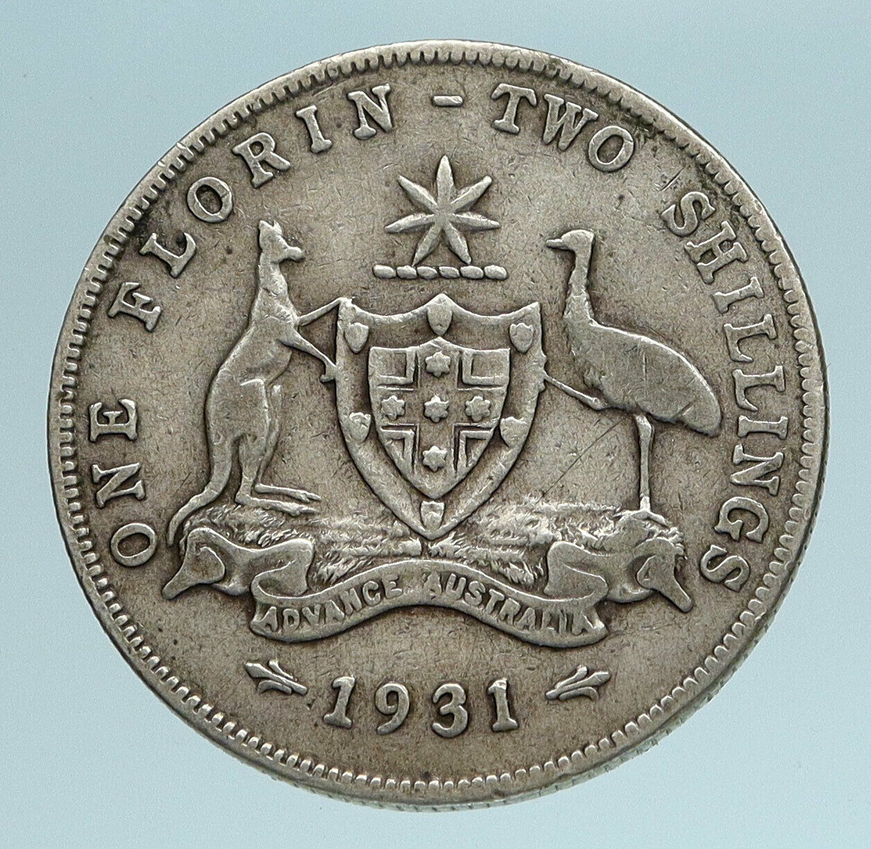 1931 AUSTRALIA - COAT OF ARMS Silver Florin UK King George V Coin i83373