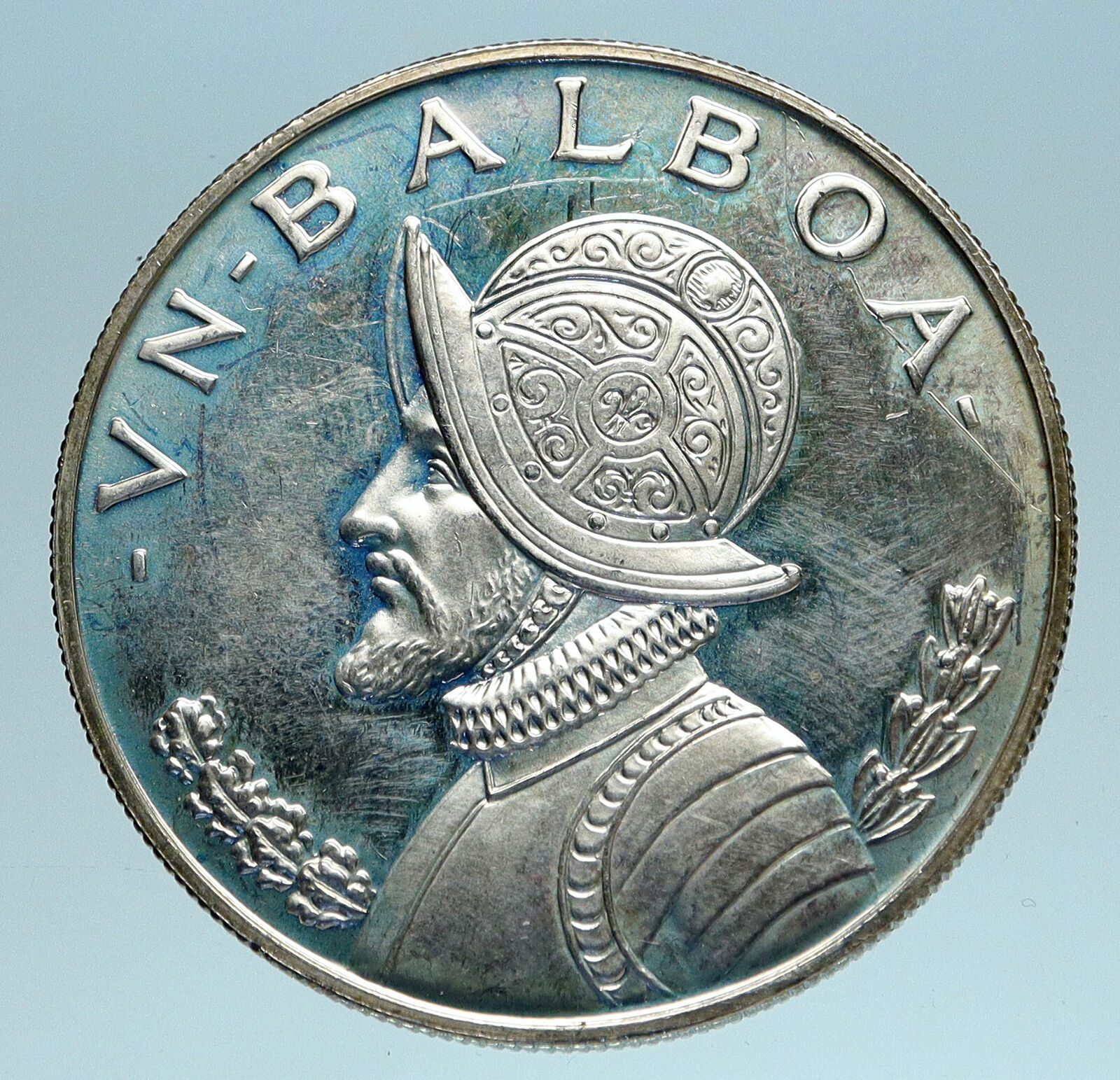 1972 PANAMA Large Silver CONQUISTADOR Antique Proof Silver BALBOA Coin i83385