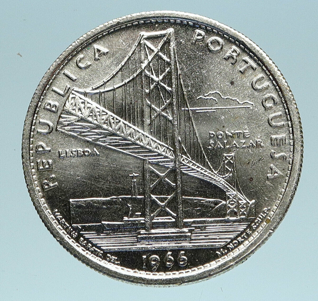 1966 PORTUGAL w Opening of SALAZAR BRIDGE Genuine Silver 20 Escudos Coin i83382