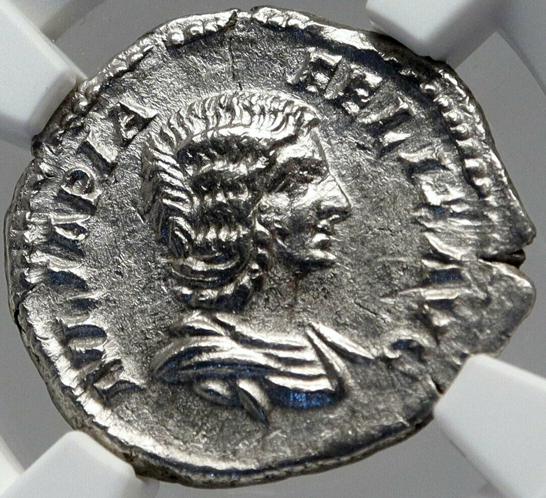 JULIA DOMNA Authentic Ancient 211AD Silver Roman Coin VESTA PALLADIUM NGC i82942