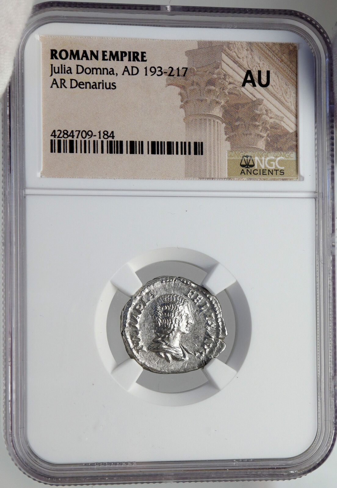 JULIA DOMNA Authentic Ancient 211AD Silver Roman Coin VESTA PALLADIUM NGC i82942