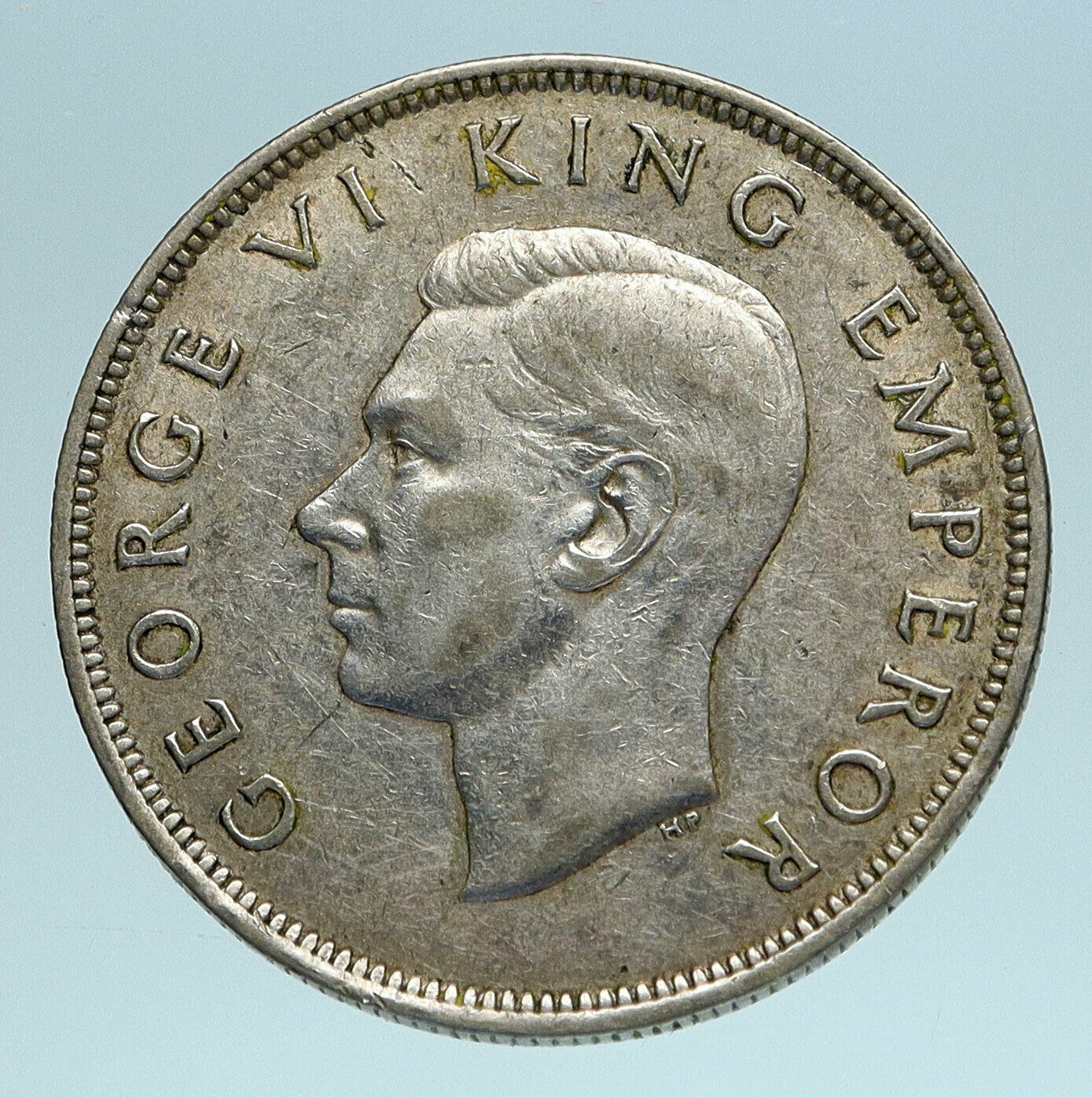 1943 NEW ZEALAND under UK King George VI Silver 1/2 Crown Coin Shield i83398