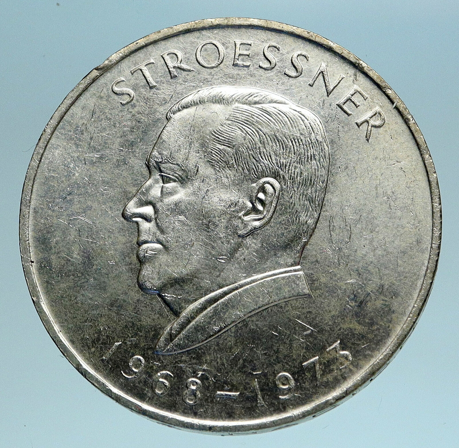 1968 PARAGUAY President Stroessner Genuine OLD Silver 300 Guaranies Coin i83392