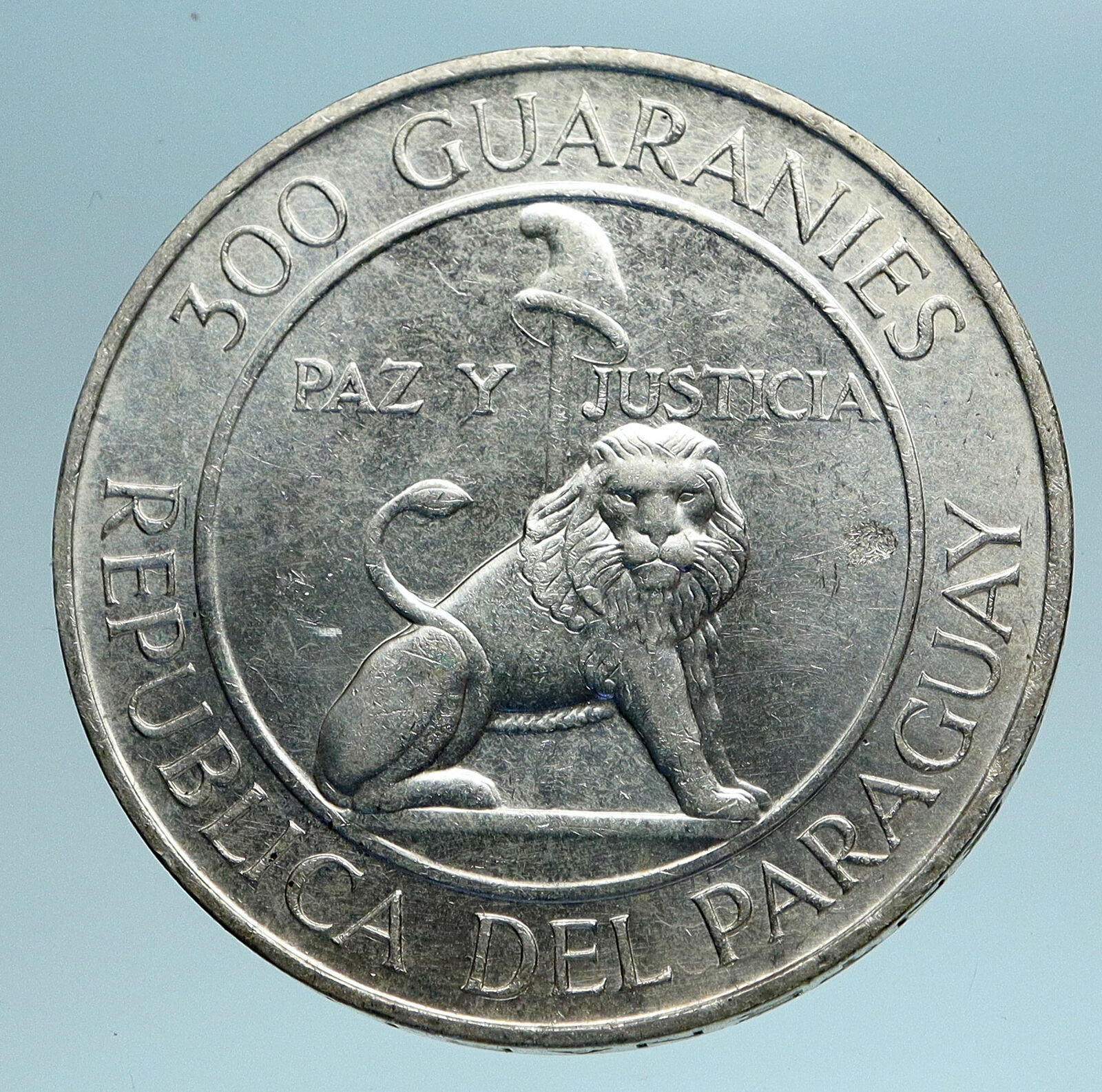 1968 PARAGUAY President Stroessner Genuine OLD Silver 300 Guaranies Coin i83392