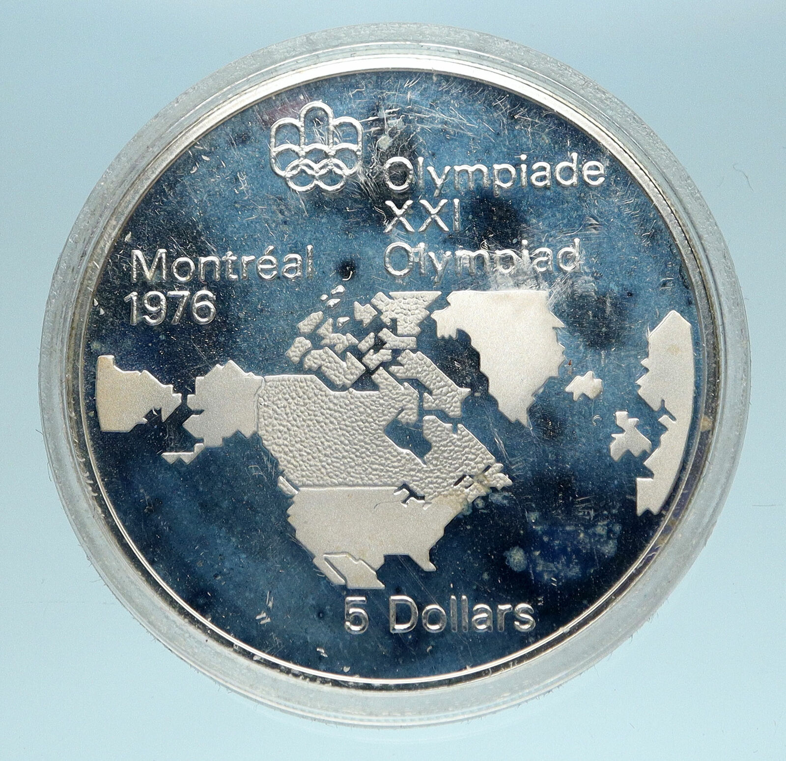 1973 CANADA Queen Elizabeth II Olympics Montreal World Map Silver $5 Coin i83435