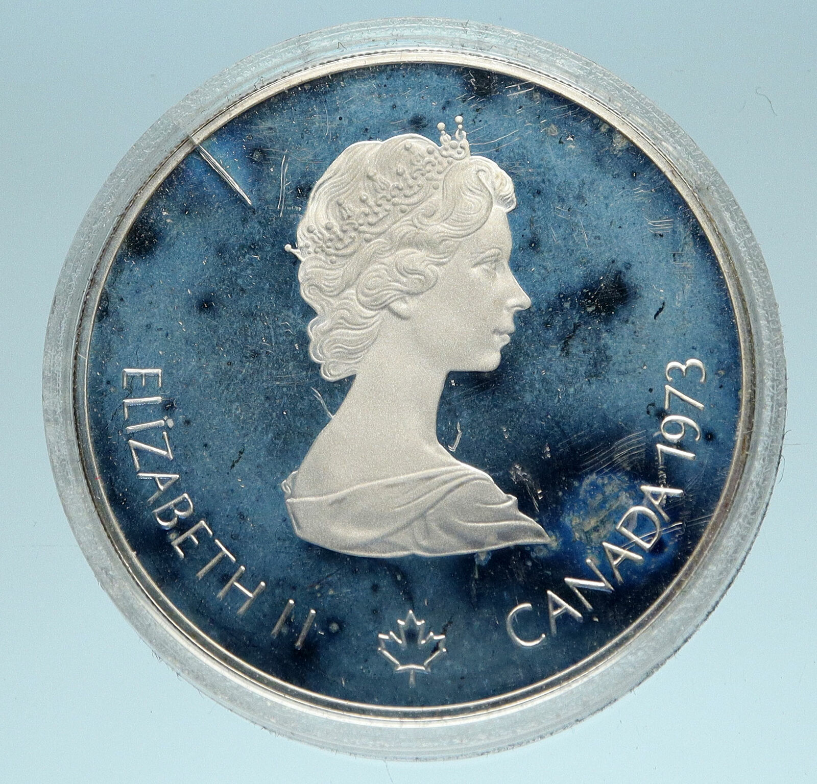 1973 CANADA Queen Elizabeth II Olympics Montreal World Map Silver $5 Coin i83435