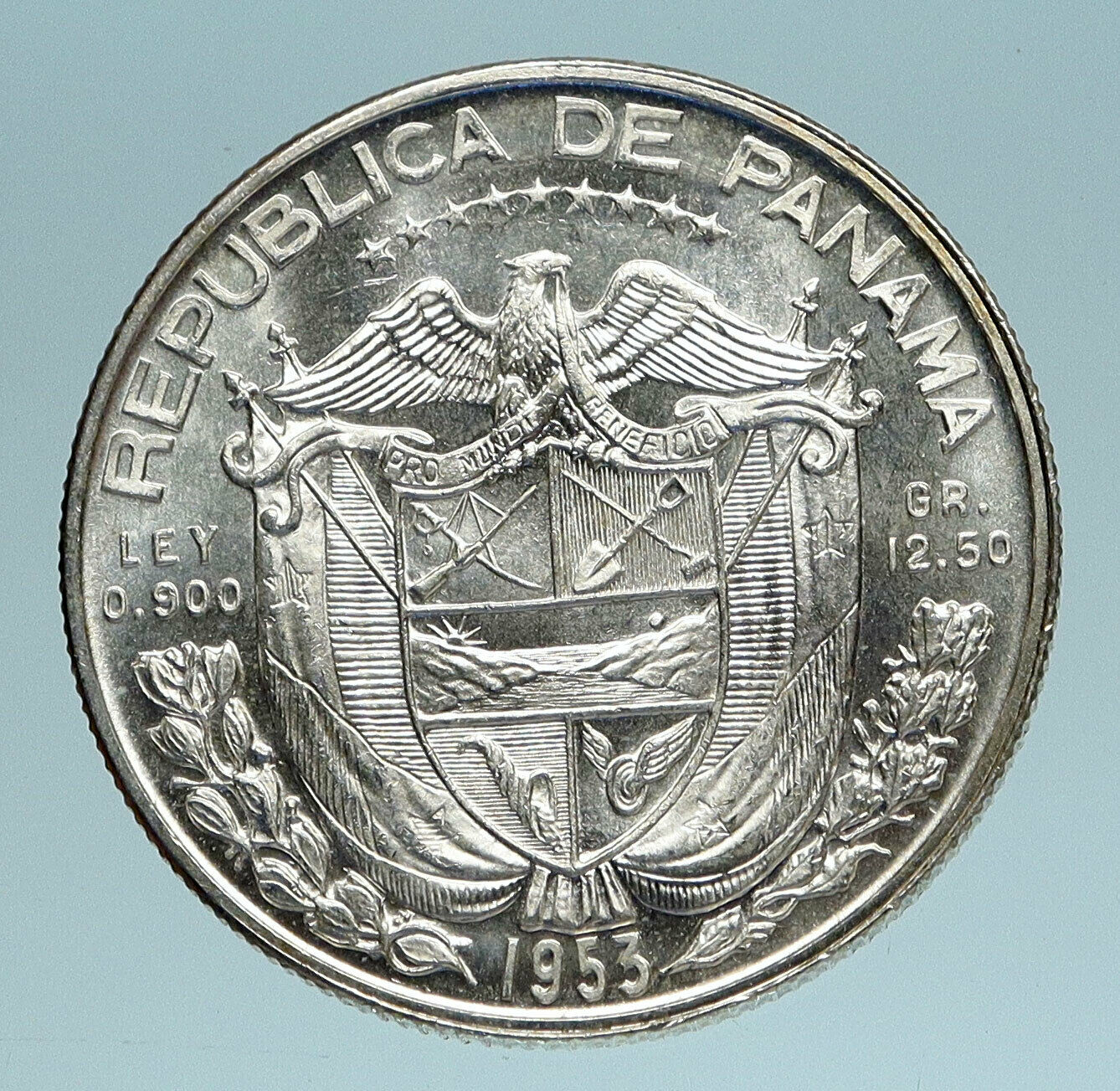 1953 PANAMA Spanish Conquistador Hero Genuine Silver 1/2 BALBOA Coin i83440