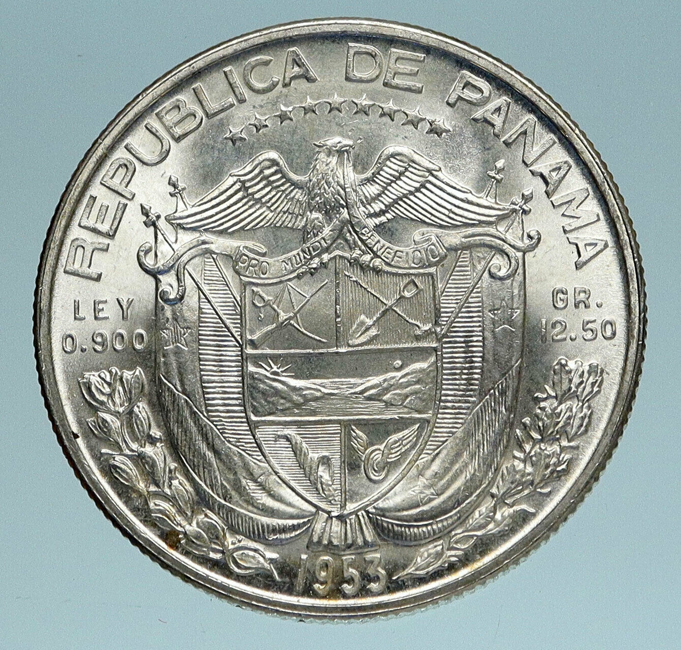 1953 PANAMA Spanish Conquistador Hero Genuine Silver 1/2 BALBOA Coin i83441