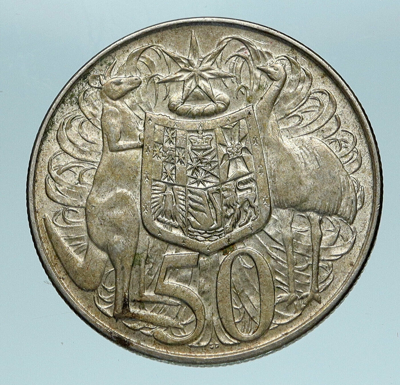 1966 AUSTRALIA UK Queen Elizabeth II with Kangaroos Silver 50 Cents Coin i83457